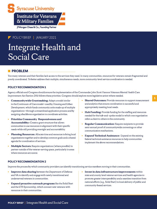 Cover of Integrate Health and Social Care brief